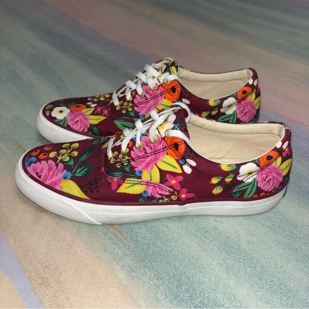 Keds x Rifle Paper Co Burgundy Bloosoms floral sneakers women's size 7.5